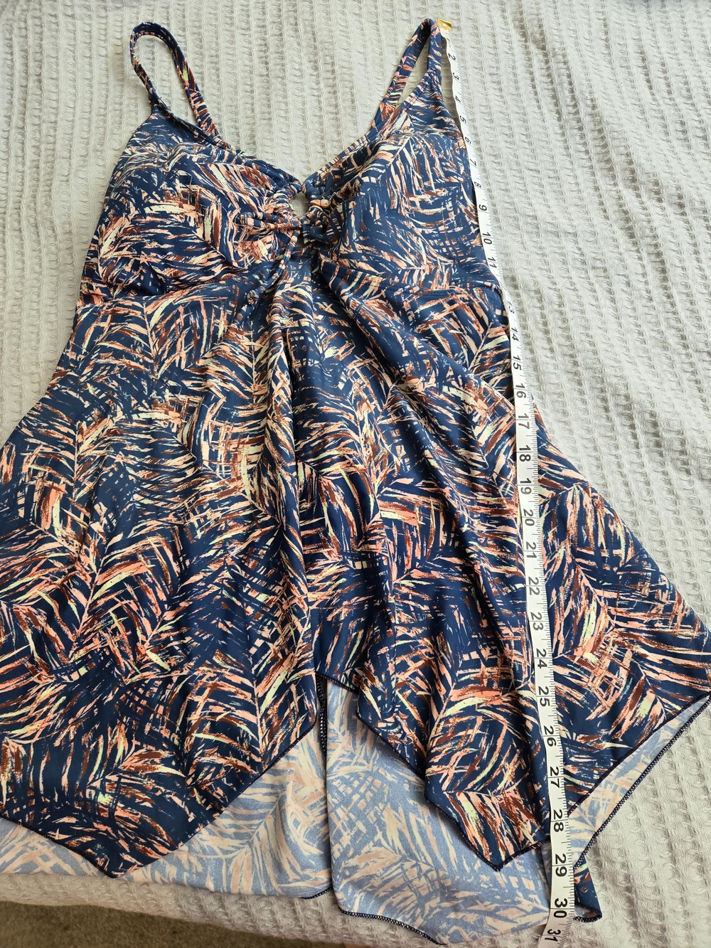 Women’s Navy Tropical Print Swim Top with Pink-Orange Accents